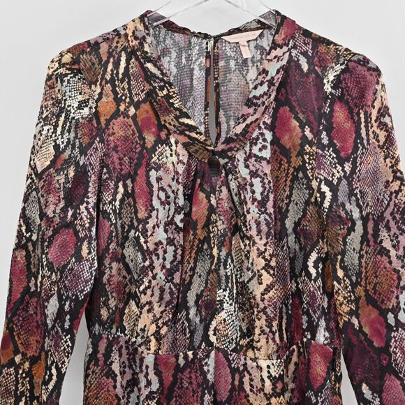 REBECCA TAYLOR Dress Womens Size 6‎ Silk Met Python Snake Print Purple Mob Wife - Picture 3 of 14